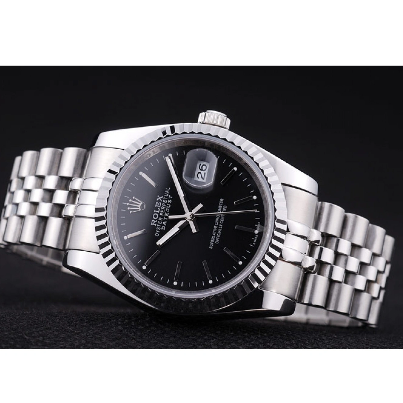 Aaa replica watch Rolex 7456 Dial Black Diamonds Bezel Datejust Ribbed 1013